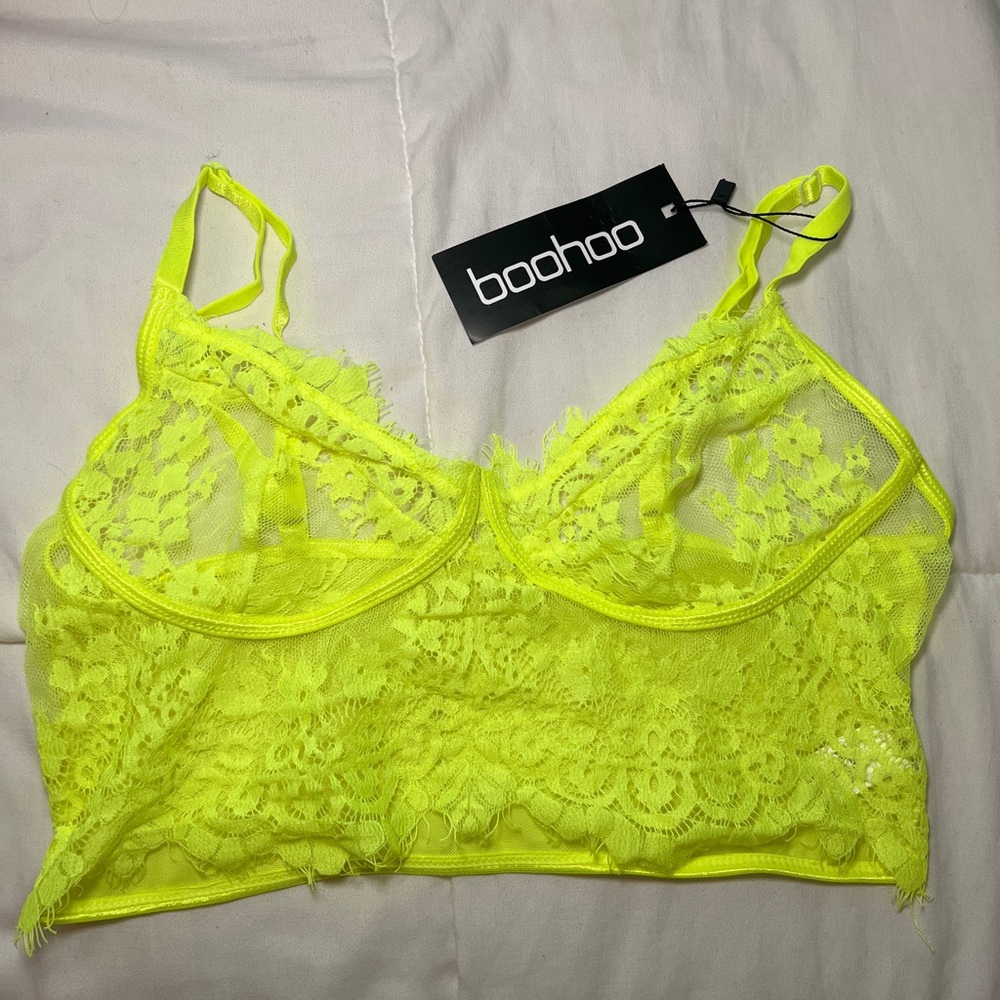 Bright Yellow Lace Lingerie Top (see through)